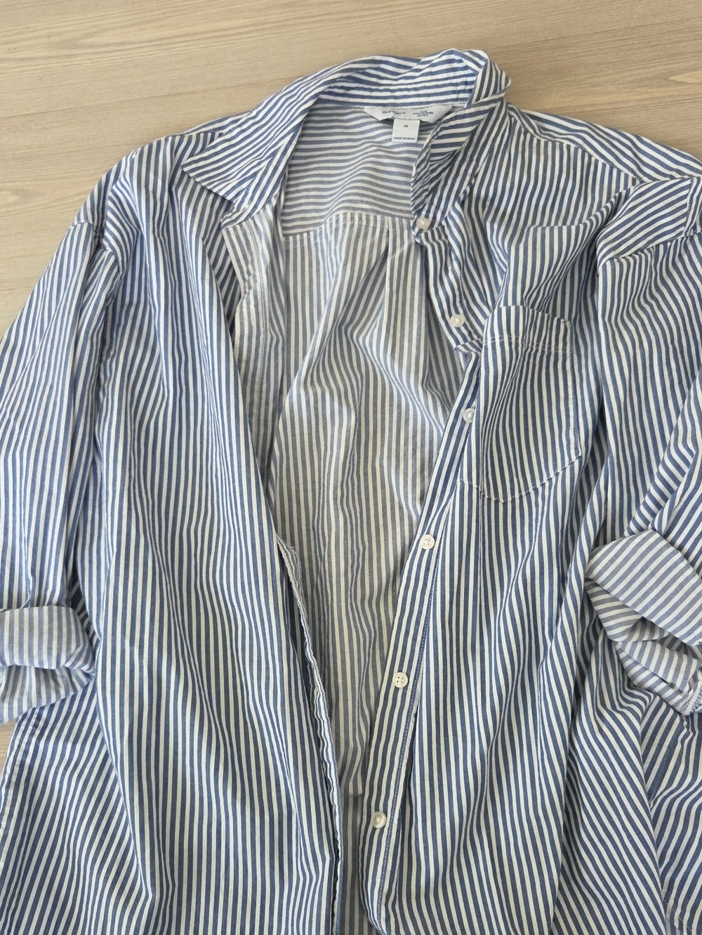 Old Navy Blue and White Vertical Stripe Button-Down Shirt